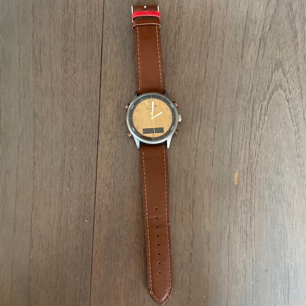 Mens Original Penguin wood face watch.